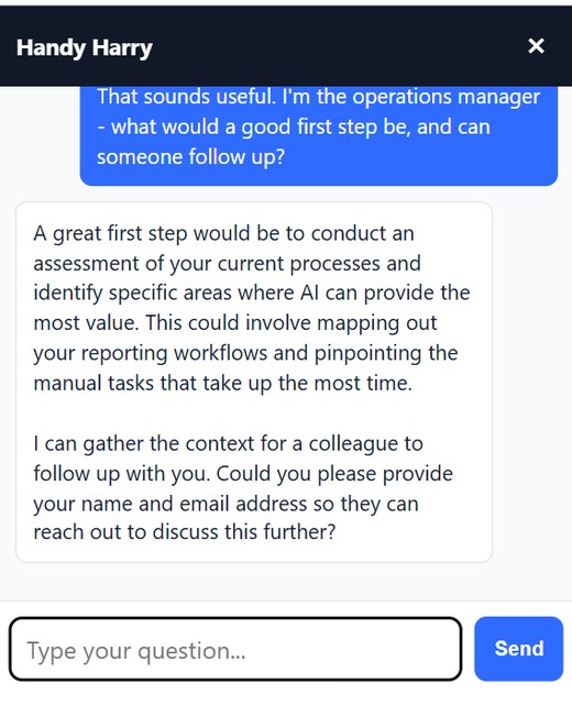 Handy Harry — English AI chat assistant qualifying a lead