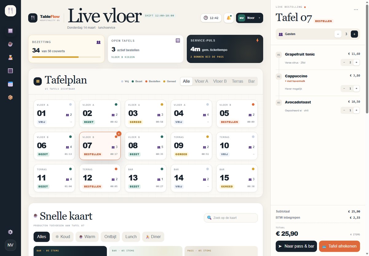 A working first version in daily use — hospitality floor plan and order screen